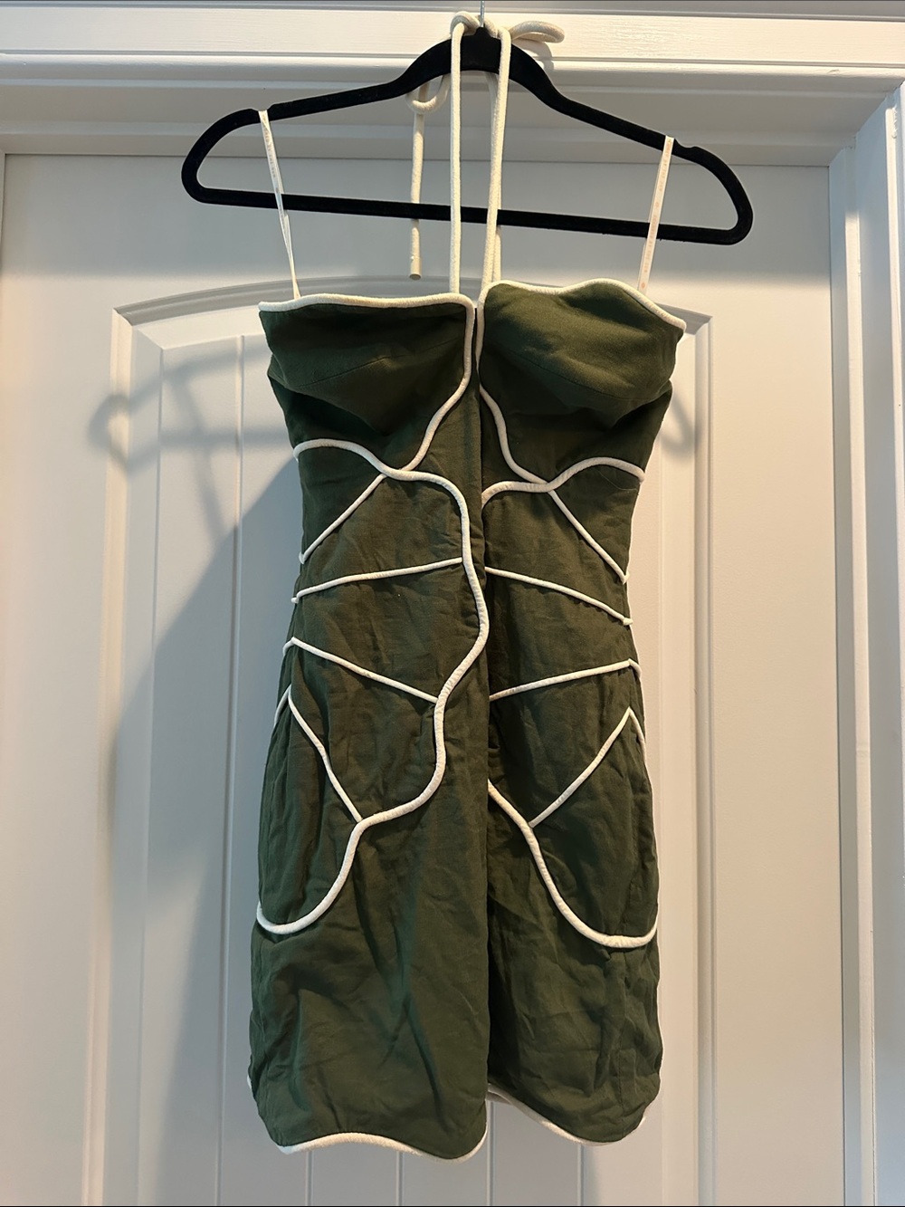 Farm Rio Green Wavy Trim Halter Neck Mini Dress